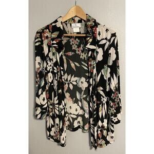 Vintage The Travel Collection Womens Cardigan 1X Black White Floral Slinky 90s